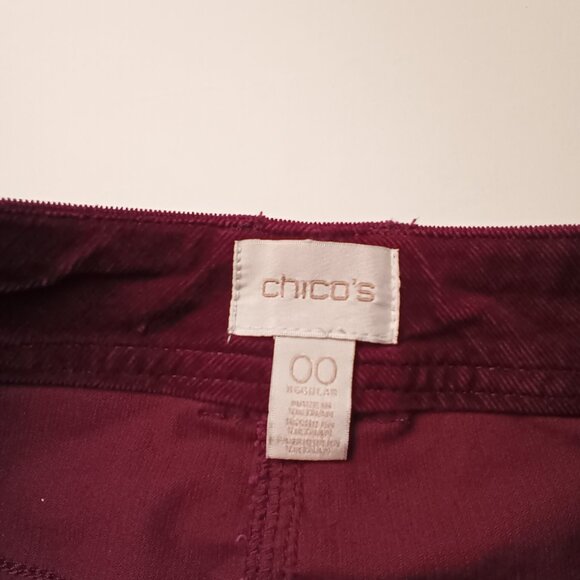 Chico's Corduroy Ankle Jeans Size 2 Mid Rise Straight Leg Burgundy Wine Color - Picture 5 of 9